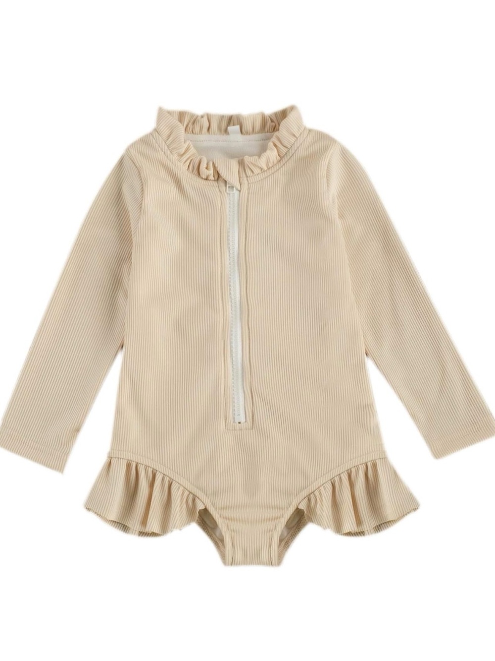 Kids Ruffle Zip Front One-Piece Swimsuit - Cream